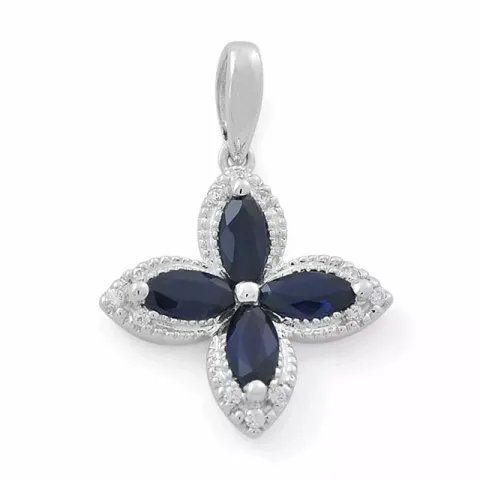 blommor safir diamantberlocker i 14 carat vitguld 0,08 ct 1,36 ct