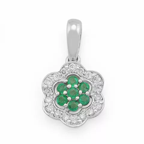 blommor smaragd diamantberlocker i 14  carat vitguld 0,11 ct 0,16 ct