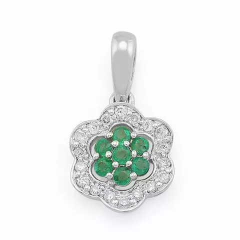 blommor smaragd diamantberlocker i 14 carat vitguld 0,11 ct 0,16 ct