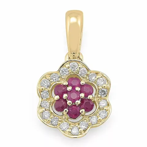 blommor rubin diamantberlocker i 14 carat guld 0,11 ct 0,19 ct