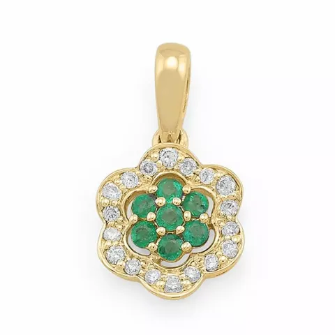 blommor smaragd diamantberlocker i 14 carat guld ct 0,16 ct