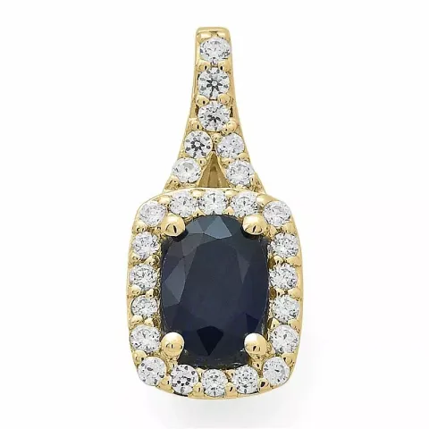 fyrkantigt safir diamantberlocker i 14 carat guld 0,30 ct 1,05 ct