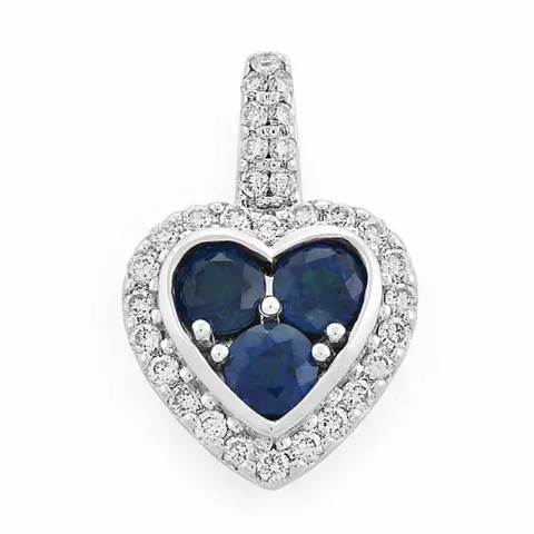 hjärta blå safir diamantberlocker i 14  carat vitguld 0,447 ct