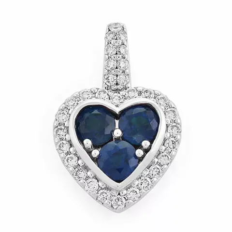 hjärta blå safir diamantberlocker i 14 carat vitguld 0,447 ct