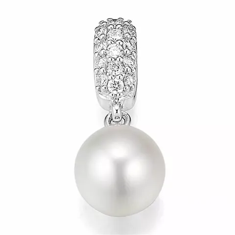 runt pärla diamantberlocker i 14  carat vitguld 0,135 ct