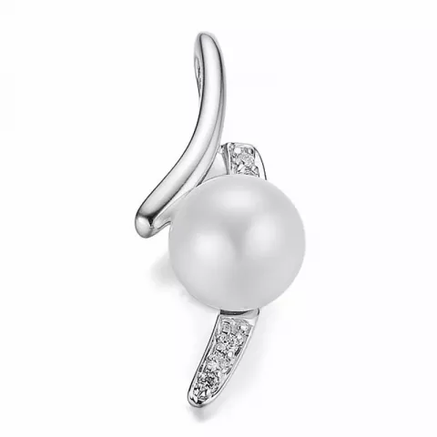 vit pärla diamantberlocker i 14  carat vitguld 0,052 ct