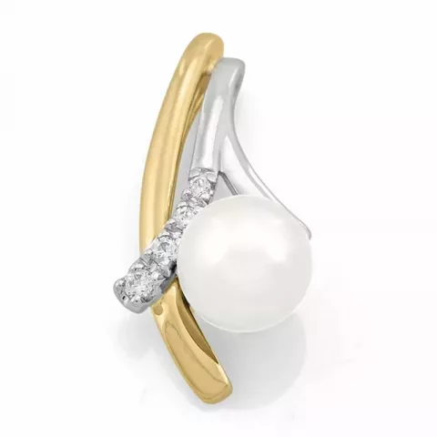 vit pärla diamantberlocker i 14  carat guld- och vitguld 0,05 ct