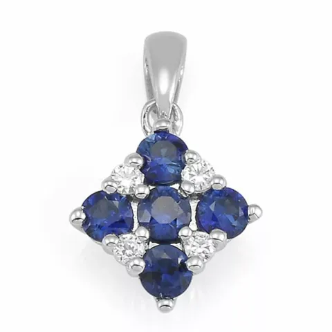 Fyrkantigt blå hängen i 14  carat vitguld 0,052 ct