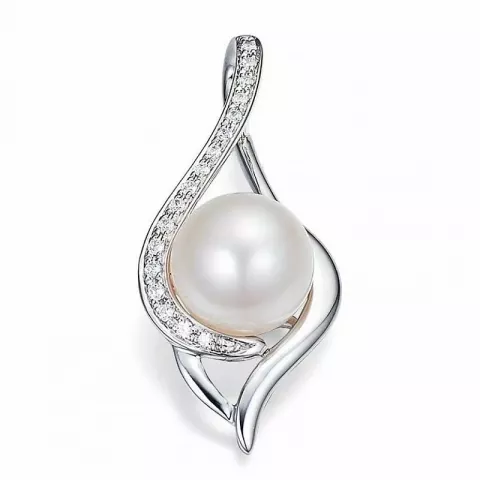 abstrakt vit pärla hängen i 14  carat vitguld 0,122 ct