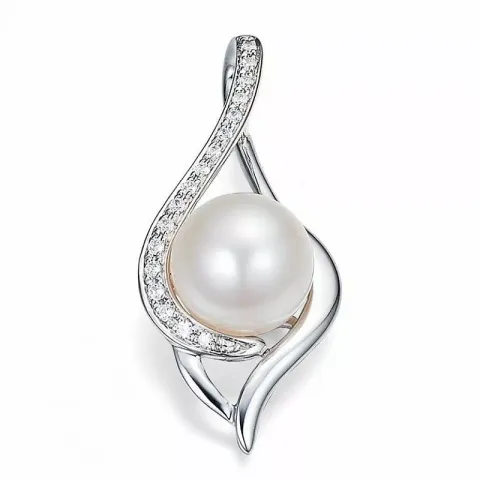 abstrakt vit pärla hängen i 14 carat vitguld 0,122 ct