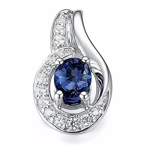 blå safir diamantberlocker i 14  carat vitguld 0,08 ct