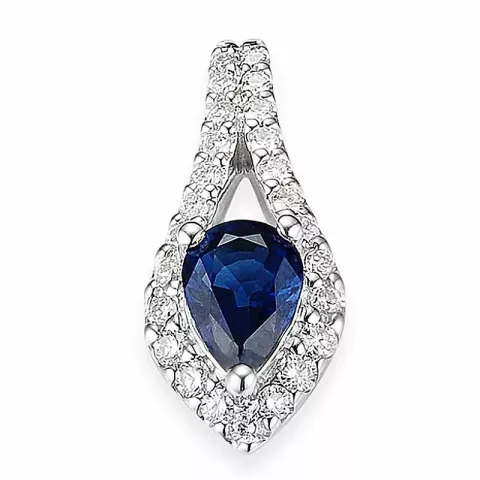 Droppformad safir diamantberlocker i 14 carat vitguld 0,251 ct