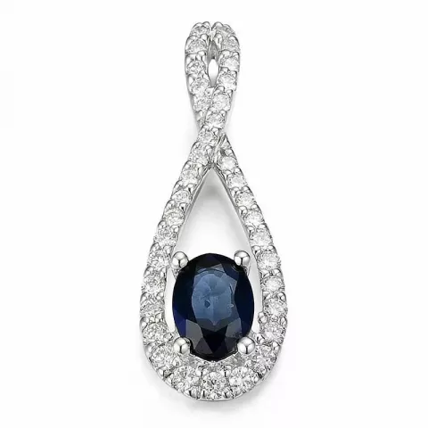 droppformad blå safir diamantberlocker i 14  carat vitguld 0,455 ct