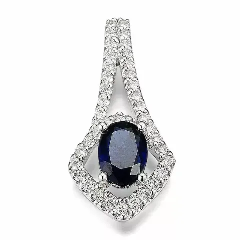 blå safir diamantberlocker i 14 carat vitguld 0,364 ct