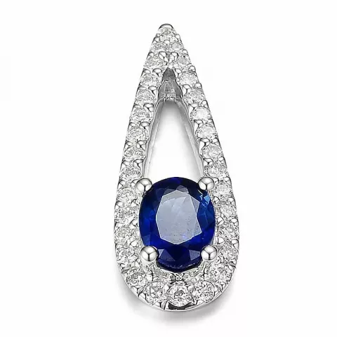 droppformad blå safir diamantberlocker i 14  carat vitguld 0,347 ct
