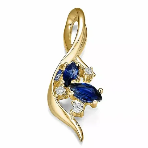 blå safir diamantberlocker i 14 carat guld 0,051 ct 0,54 ct