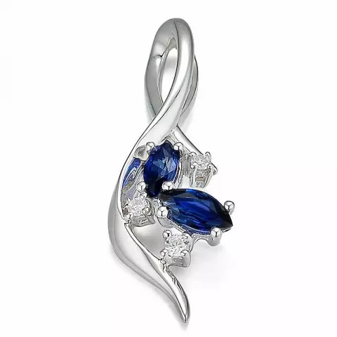 abstrakt blå safir hängen i 14  carat vitguld 0,051 ct