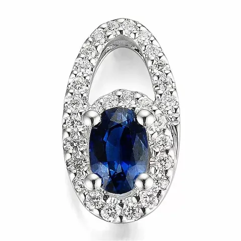 ovalt safir diamantberlocker i 14 carat vitguld 0,186 ct