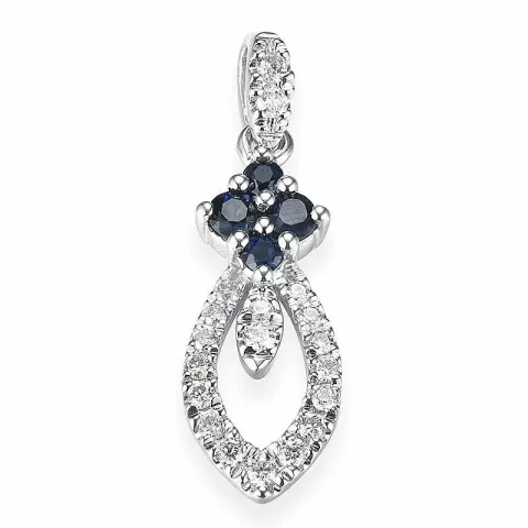 blå safir diamantberlocker i 14 carat vitguld 0,125 ct