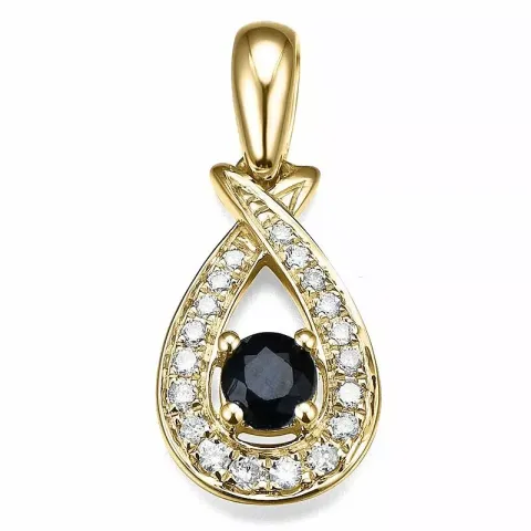 Droppformad safir diamantberlocker i 14 carat guld 0,102 ct