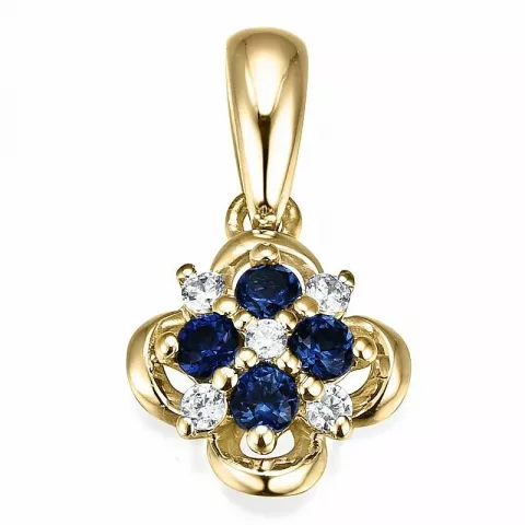 blå safir diamantberlocker i 14  carat guld 0,052 ct