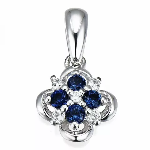 blå safir diamantberlocker i 14  carat vitguld 0,052 ct