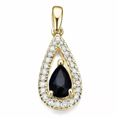 droppformad blå safir diamantberlocker i 14  carat guld 0,123 ct 0,55 ct