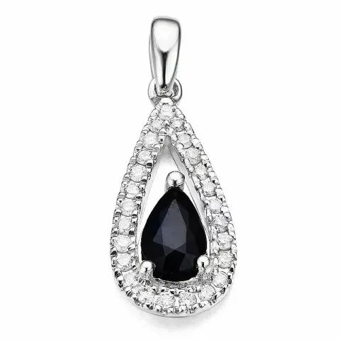 droppformad blå safir diamantberlocker i 14 carat vitguld 0,123 ct 0,55 ct