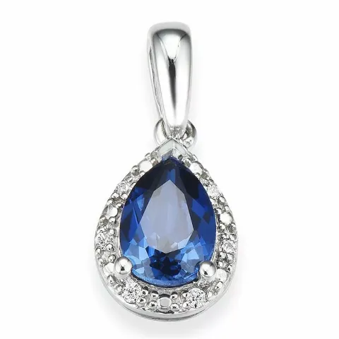 droppformad safir diamantberlocker i 14 carat vitguld 0,03 ct 0,95 ct