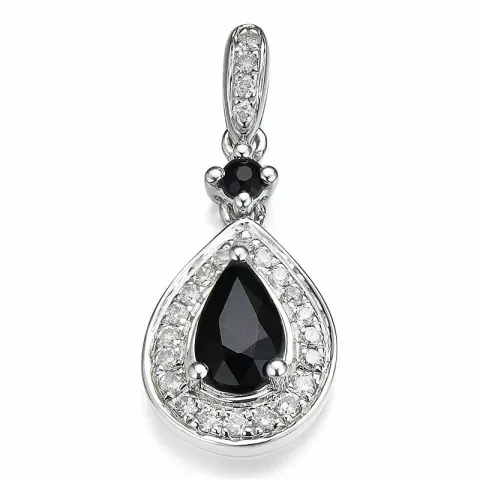 droppformad blå safir diamantberlocker i 14 carat vitguld 0,104 ct 0,55 ct 0,04 ct