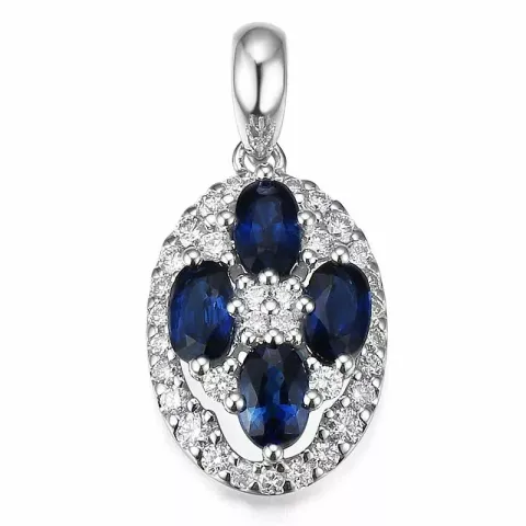 ovalt safir diamantberlocker i 14 carat vitguld 0,35 ct