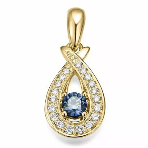 Droppformad blå safir diamantberlocker i 14 carat guld 0,102 ct