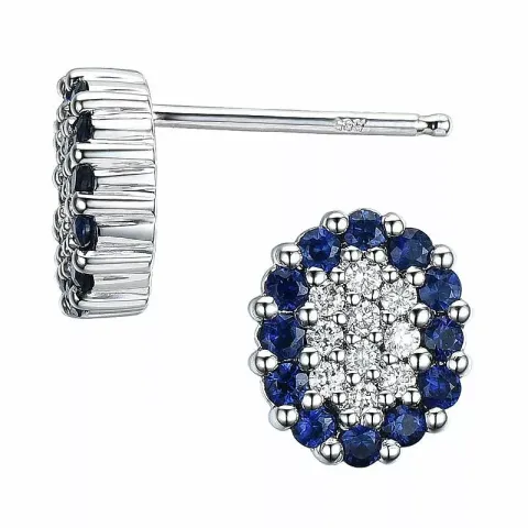 ovala safir diamantörhängen i 14 karat vitguld med diamant och safir