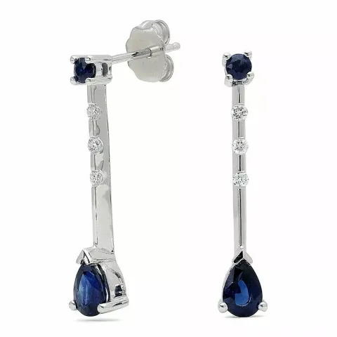 droppe blå safir diamantörhängen i 14 karat vitguld med diamant och safir