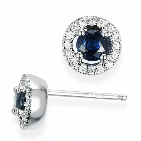runda blå safir diamantörhängen i 14 karat vitguld med diamant och safir