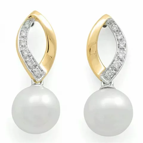 Vita pärla diamantörhängen i 14 karat guld med rhodium med diamanter 