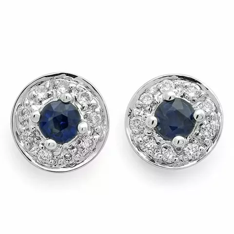 runda blå safir briljiantöronringar i 14 karat vitguld med diamant och safir 