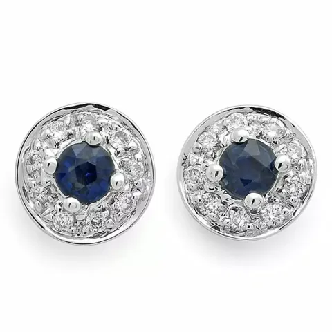 runda blå safir briljiantöronringar i 14 karat vitguld med diamant och safir