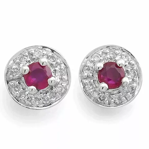 runda briljiantöronringar i 14 karat vitguld med diamant och rubin