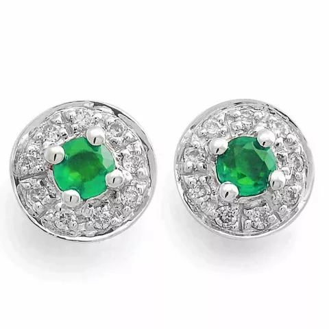 runda smaragd diamantörhängen i 14 karat vitguld med diamant och smaragd 