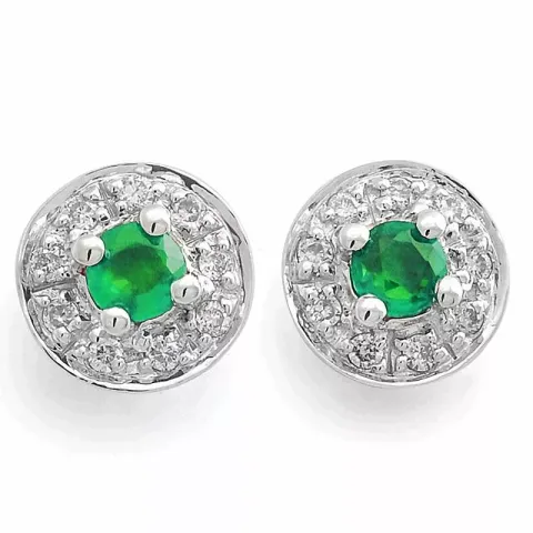 runda smaragd diamantörhängen i 14 karat vitguld med diamant och smaragd