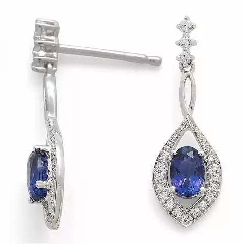 ovala blå safir briljiantöronringar i 14 karat vitguld med diamant och safir 