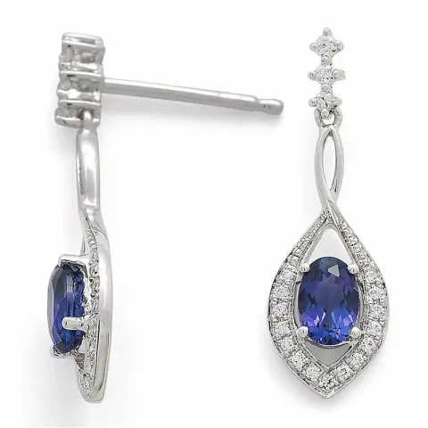 ovala blå safir briljiantöronringar i 14 karat vitguld med diamant och safir