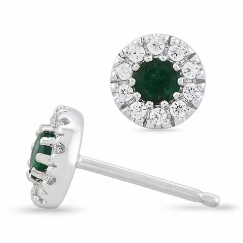 runda smaragd diamantörhängen i 14 karat vitguld med smaragd och diamant 