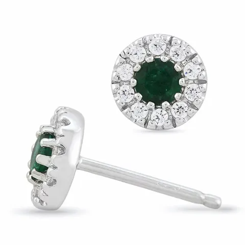 runda smaragd diamantörhängen i 14 karat vitguld med smaragd och diamant