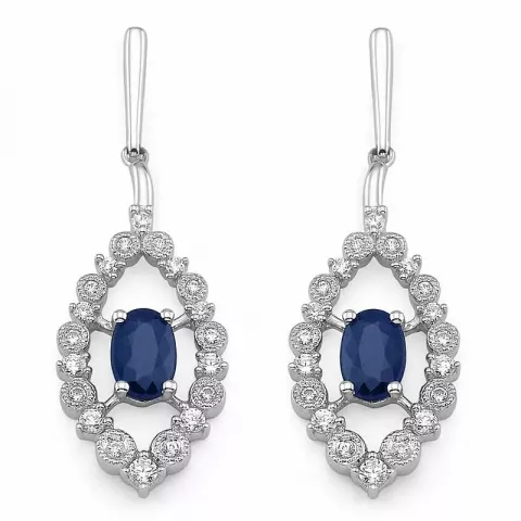 ovala blå safir briljiantöronringar i 14 karat vitguld med diamant och safir 
