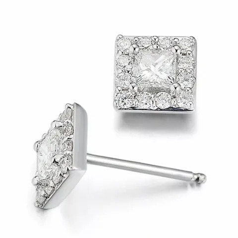 fyrkantigt diamant vitguld örhängestift i 14 karat vitguld med diamant och diamant
