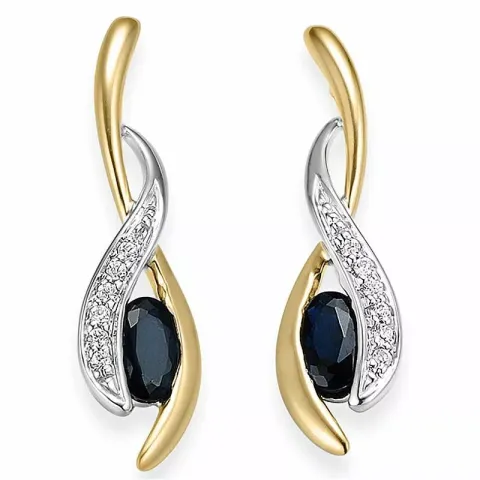 blå safir diamantörhängen i 14 karat guld och vitguld med diamant och safir 