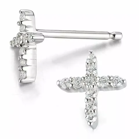 Kors diamant örhängestift i 14 karat vitguld med diamanter