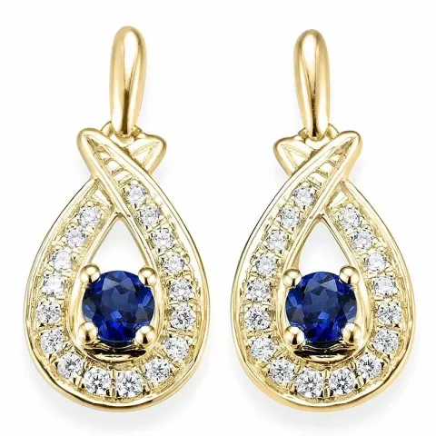 droppformad safir creol i 14 karat guld med diamant och safir 